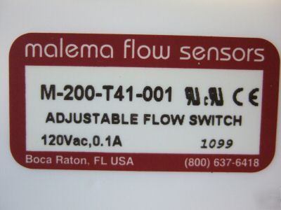 Malema flow sensors m-200-T41-001 adjustable flow swch