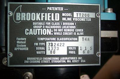 New brookfield TT200 inline viscometer w/ NEMA7 