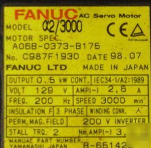 Fanuc 2/3000 cnc ac servo motor #A06B-0373-B175