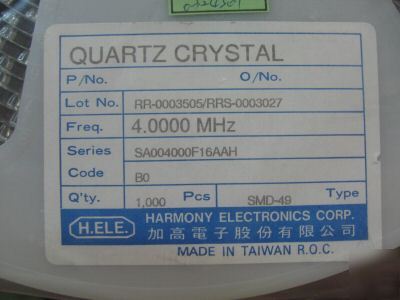 1000PCS of quartz crystal oscillator smd-49 , 4.0MHZ