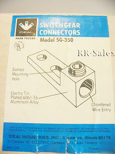 Electrical lug switch gear connector, 350 mcm to #4 awg