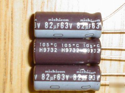 200 pcs 63V 82UF nichicon radial capacitor low esr 105C