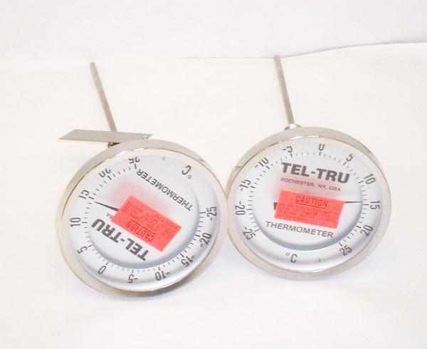 New lot of 2 tel-tru s.s. thermometers range -25/25 c 