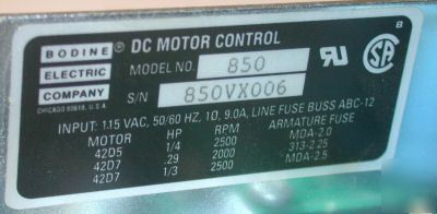 Nice bodine electric company dc motor control model#850