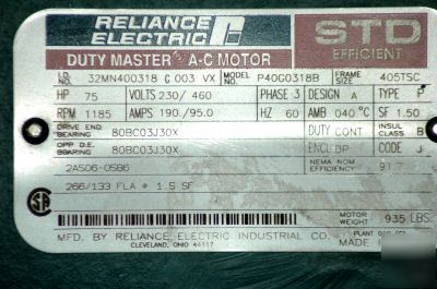 New reliance electric motor 75 hp 75HP P40G0318B