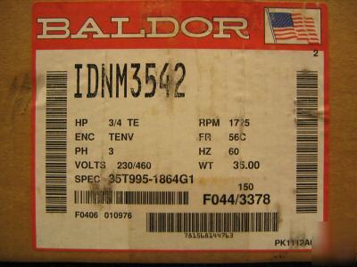 Baldor ac inverter drive motor IDNM3542 3/4HP 230/460V 