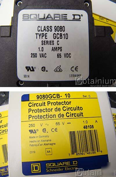 6 - square d circuit protector 250VAC 65VDC 1A din rail