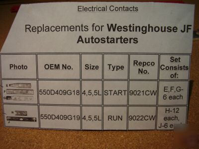 New contact set-westinghouse jf autostarter size 4,5,5L