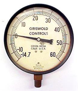 New griswold controls boiler gauge ~ -14.7 to 60 range 