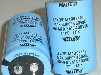 New 2PCS mallory 400V 390UF snap-in can capacitor 