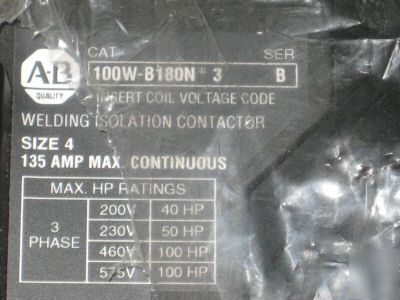 Allen bradley 100W-B180N*3 series b welding contactor