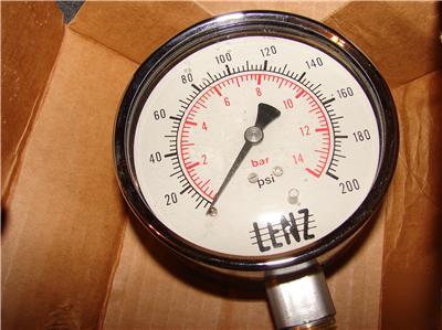 New lenz pressure gauge 200 psi in box