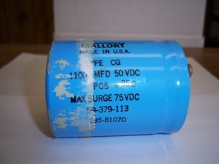 Mallory capacitor 11000 mfd 50VDC pos +85C