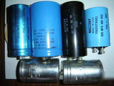 Lot of 7 electrolytic capacitors large values & voltage