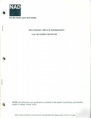Nad model 705 preliminary original service manual 