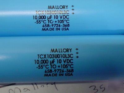 New 10 mallory 10V 10000UF 105C axial capacitors 