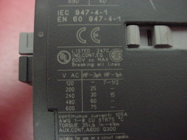 Abb A75-30 3 pole contactor 125AMP 600VAC 110-120V coil