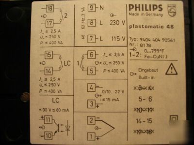 Philips plastomatic 48 temperature controller 