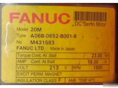 Fanuc dc servo motor model 20M A06B-0652-B001-r