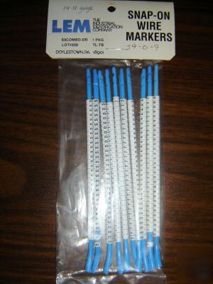 Lem snap-on wire markers qty 300 legends 0 - 9, #14-#12