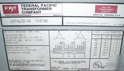 30 kva federal pacific transformer,240/480,3 phase