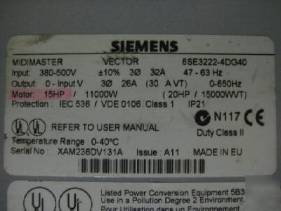 Siemens midimaster vector 6SE3222-4DG40 15HP 15 hp