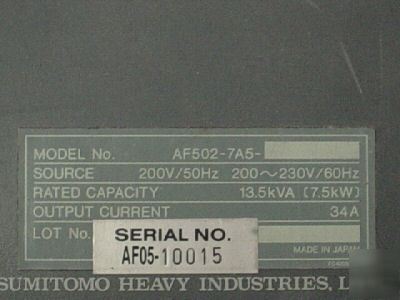 Sumitomo AF502-7A5 transistor inverter 34 amp 13.5KVA 