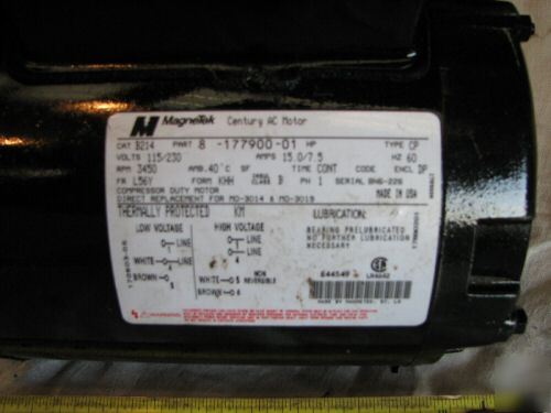 Magentek air compressor electric motor, 15.0 amp 1 ph