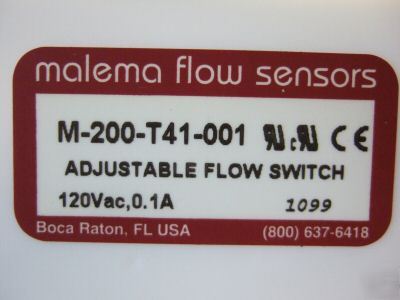 Malema flow sensors m-200-T41-001 adjustable flow swch