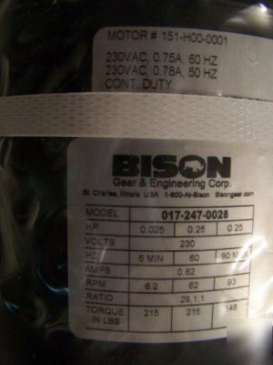 Bison gear motor 017-247-0028 1/4 hp 62 rpm 230VOLT
