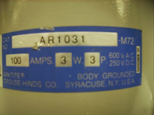 Crouse-hinds arktite receptacle ar-1031 AR1031 100 amp