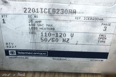 New telemecanique 2201 motor starter 25 a 600 v 3 ph 