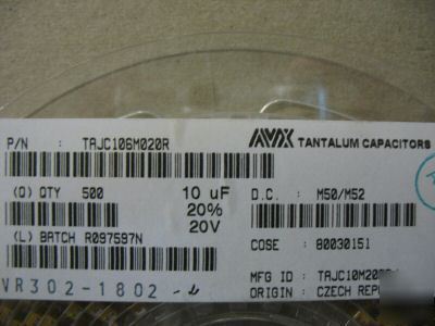 ***avx smt 10Âµf 20V tantalum caps 500 pcs***