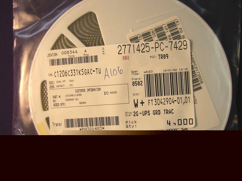 Kemet 330PF 50V capacitors, full 4000 reel, smd 1206