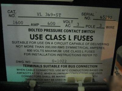 Bolted pressure contact switch vl 369-st 1600 amp 600 v
