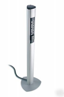 Sleek 6 socket electric power tower extension silver