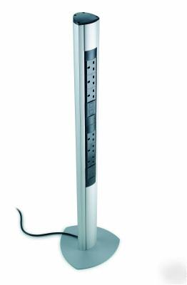 Sleek 6 socket electric power tower extension silver
