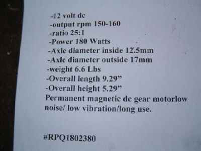 New 12 volt gearmotor permanent magnet .24 hp