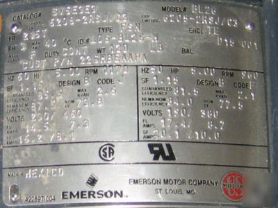 Emerson refrigeration duty 5 hp 230/460V 1170RPM FR215T