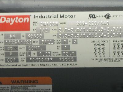 Dayton inverter duty motor 2N103 2N103R
