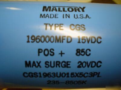 New 2PCS mallory 15V 196000UF computer grade capacitors 