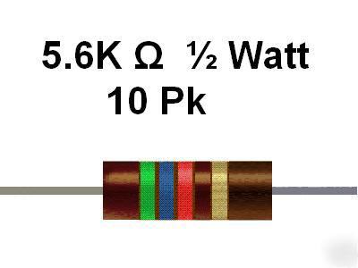 5.6K ohm 1/2 watt 5% carbon comp resistors (10PCS)