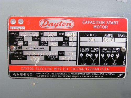 Dayton 7.5 hp / 1 ph / 1740 rpm tefc electric motor 3 phase ac compressor wiring diagram 