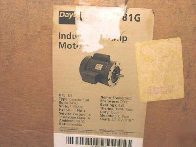 New dayton 6K1816G motor 1 phase 1/3HP nema 56C 3450RPM 