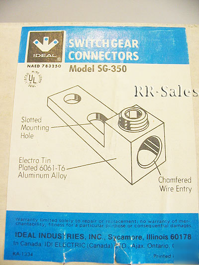 Electrical lug switch gear connector, 350 mcm to #4 awg