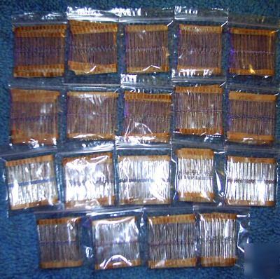 1900 x metal film resistors in 19 different values