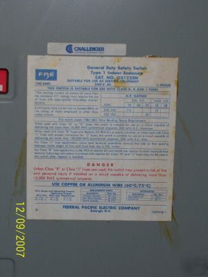 Challenger 100 amp fuse safty switch disconnect type 1 