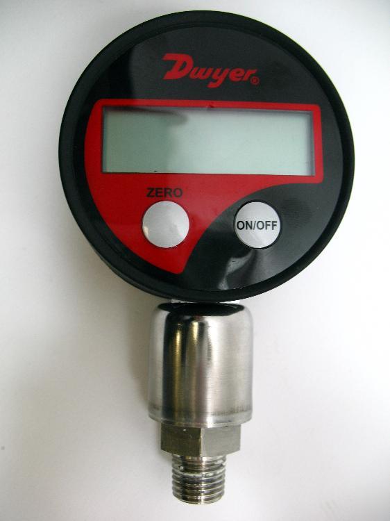 Dwyer 69010 pressure gage, range 0-100 psi, 0.1 psi.