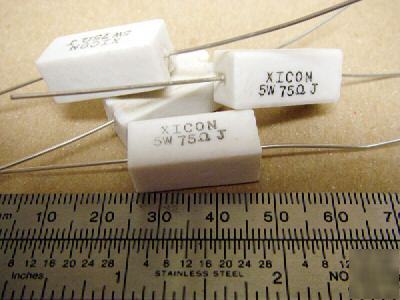 75 ohm 5% @ 5 w wirewound sandy resistors (50 pcs)