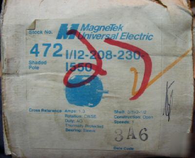 Magnetek 1/12 hp motor #472 1550RPM 208-230 v 3/8 shaft